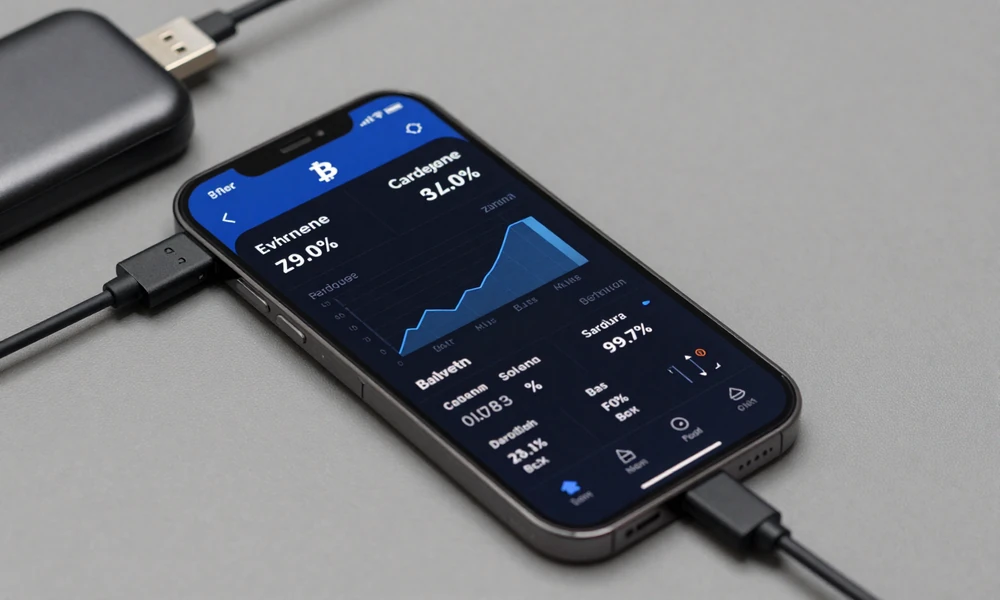 VEXA Wallet companion app showing unified multi-chain portfolio management across Bitcoin, Ethereum, Solana, Cardano, and BNB Chain